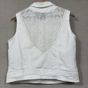 MUDD White Juniors Denim Jean Vest Size Large Distressed Crochet Lace Retro Y2K